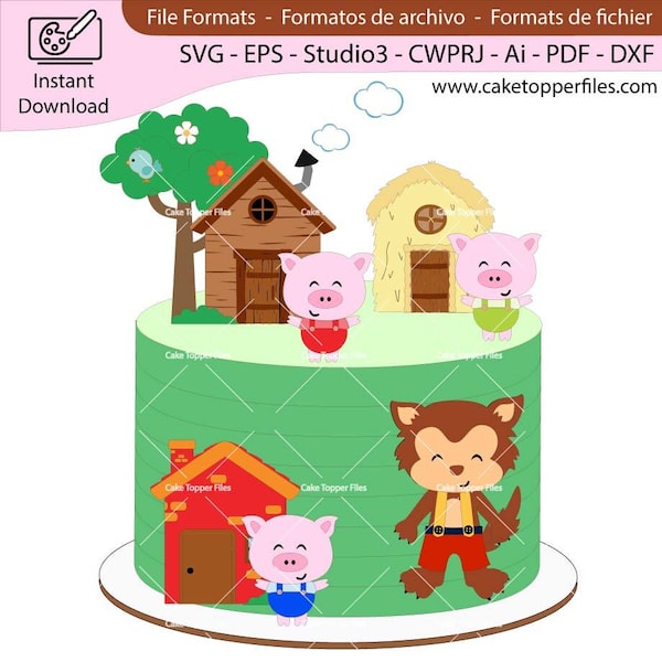 The Three Little Pigs Layered Cake Topper Digital Cut File SVG Studio3 CWPRJ