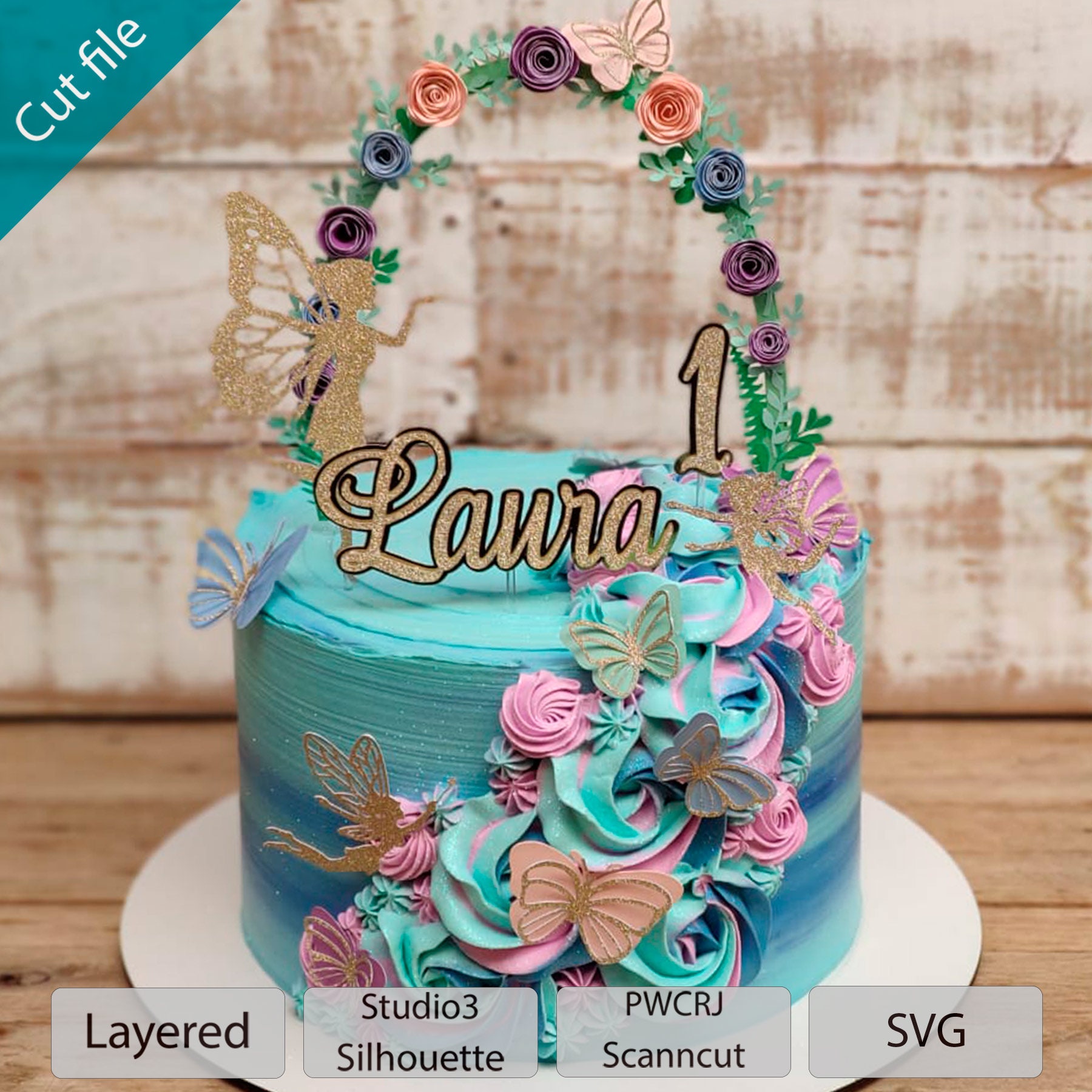 Fairy Garden Cake Topper Flowers Butterflies Magic Cut Etsy