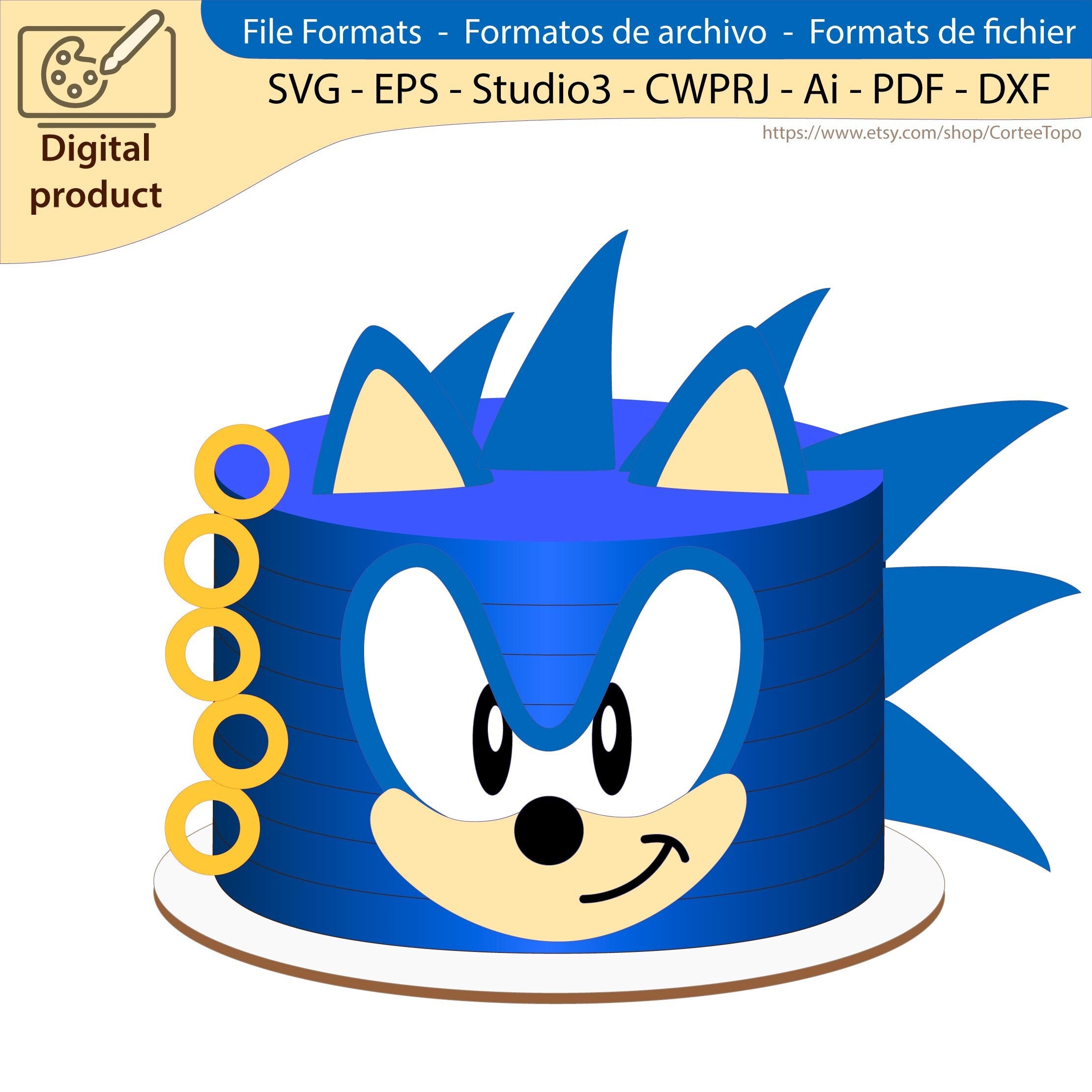 Sonic Head Cake Topper Sonic Rings Run Sonic Game Cutting Etsy Canada