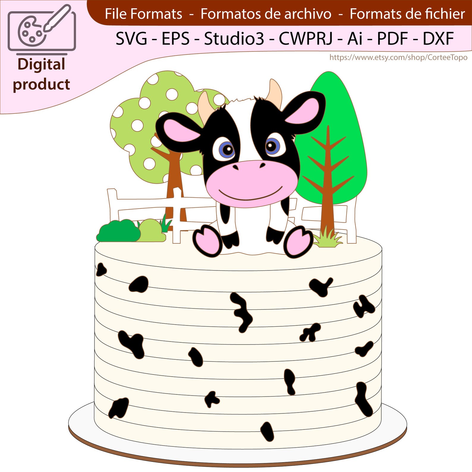 Cute Baby Cow Cake Topper Cutting File Digital File - Etsy India