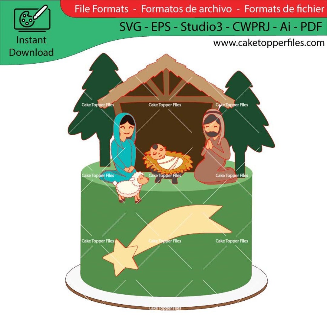 Christmas Nativity Scene Cake Topper, Baby Jesus, Jesus Birth, Digital File, Studio3 Silhouette