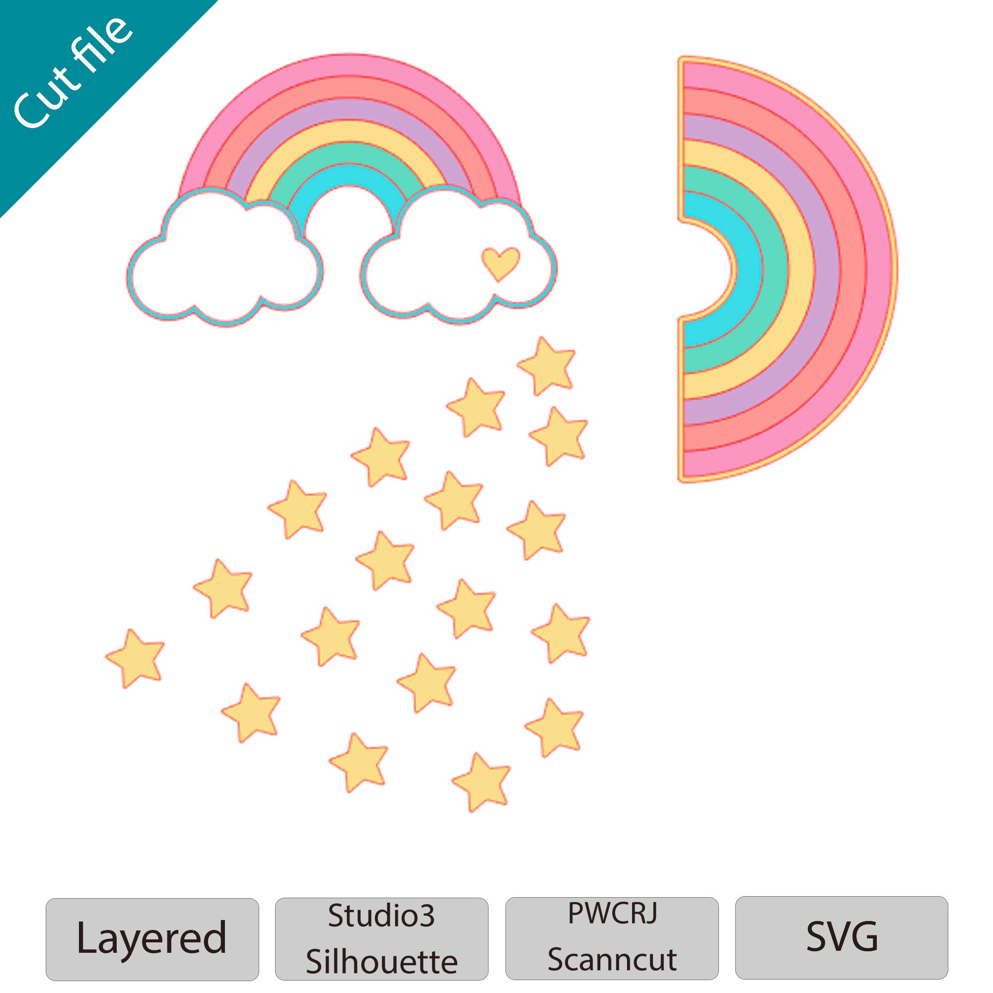 Rainbow and Stars Cake Topper Silhouette Studio SVG PWCRJ - Etsy
