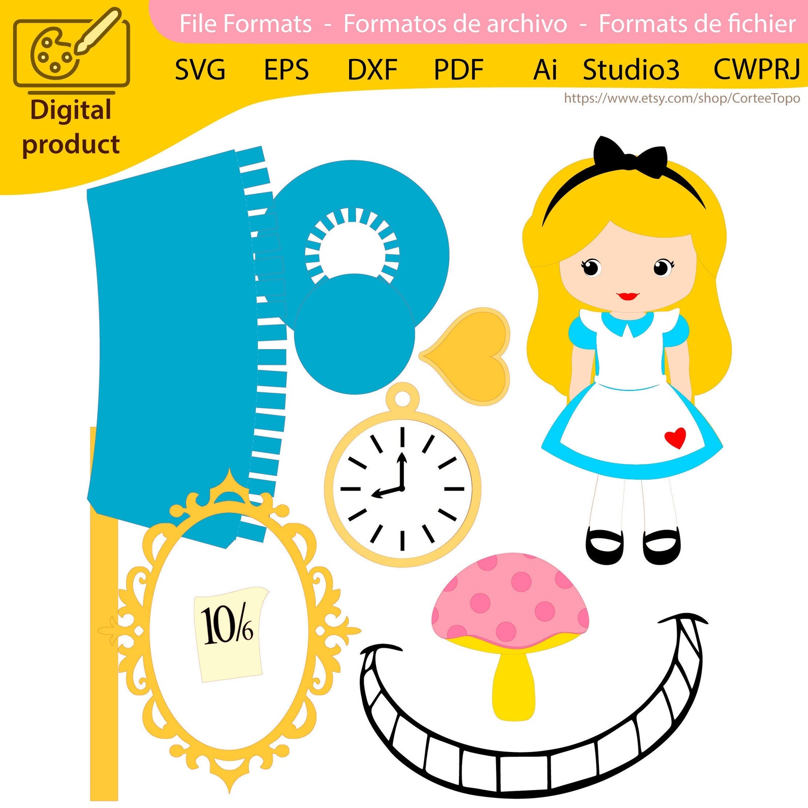 Alice in Wonderland Cake Topper Cake Decoration Digital Etsy