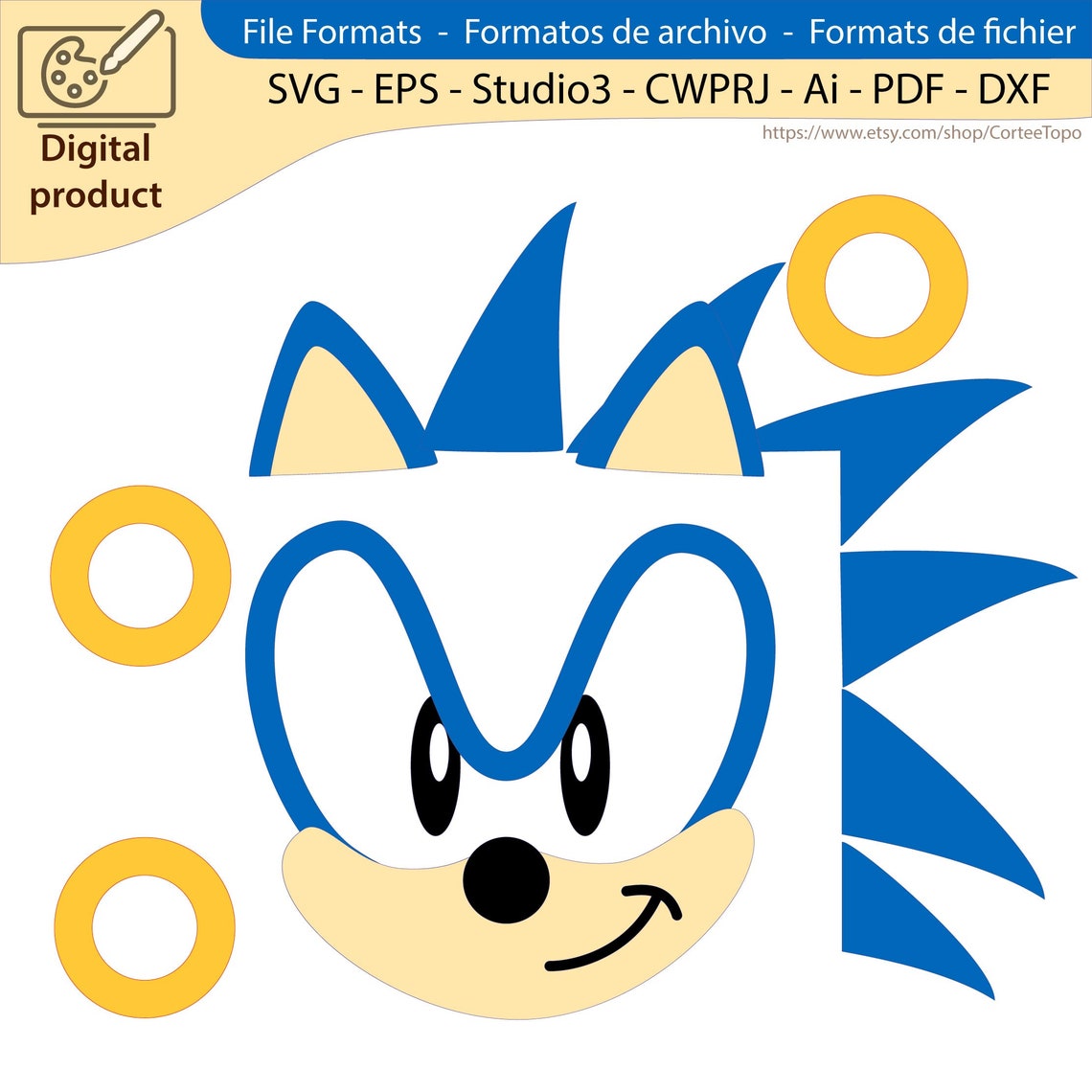Sonic Head Cake Topper Sonic Rings Run Sonic Game Cutting Etsy