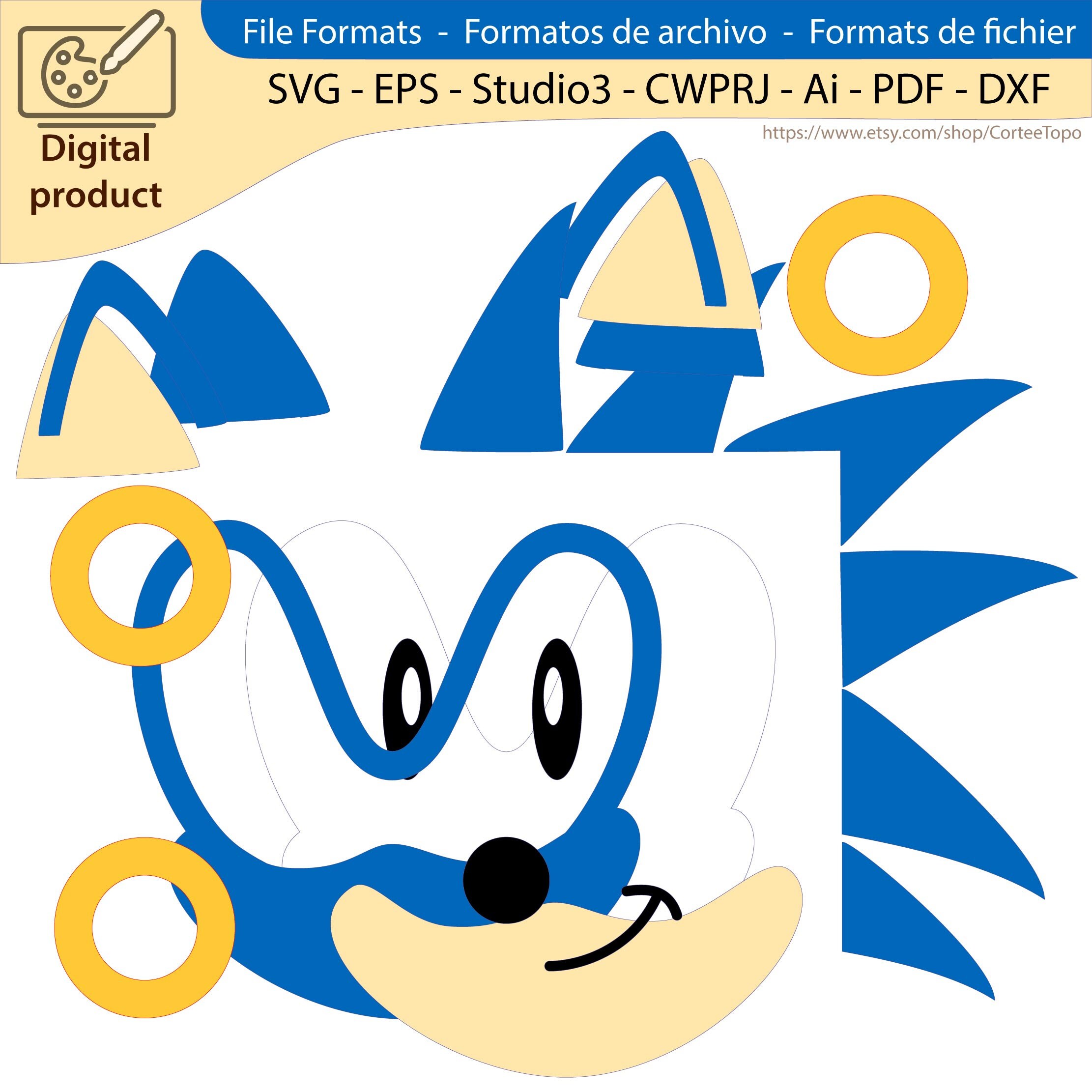 Sonic Head Cake Topper Sonic Rings Run Sonic Game Cutting Etsy Canada