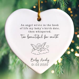 An Angel Wrote In The Book Of Life, Custom Baby Loss Ornament, Baby Memorial Keepsake, Infant Remembrance, Miscarriage, Stillbirth Sympathy,