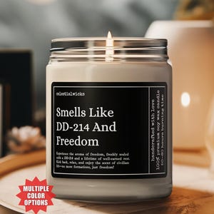 Smells Like DD 214 And Freedom Candle, Military Retirement Gifts Funny Candle, Cmsgt Retirement, Law Enforcement Army Retirement