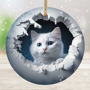Weiße Katze 3D Ornament Effekt, Katzenliebhaber Weihnachtsgeschenk, Katzenmama, Katzenpapa, Katzenbesitzer Geschenk, Katzendame, Strumpf Stuffer, Geschenk für sie ihn