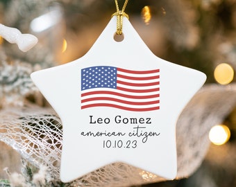 Personalized American Citizen Ornament, American Citizenship Custom Keepsake Christmas Gift, US Citizen, New Citizen Gift, American Flag,