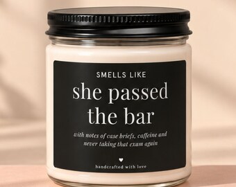 Smells Like Passed the Bar Candle, Lawyer Graduation Gift, Bar Exam, New Lawyer, Law School Graduation, Attorney Gift, Future Lawyer