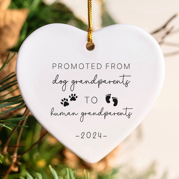 Ascendidos de abuelos caninos a abuelos humanos, adorno de recuerdo con anuncio de embarazo, regalo personalizado para abuelos, revelación de bebé