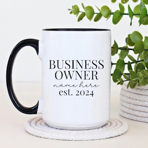 Presente personalizado para novo proprietário de empresa, caneca de café personalizada para pequeno empresário, presente para novo emprego, adicionar nome comercial, abertura de novo restaurante,