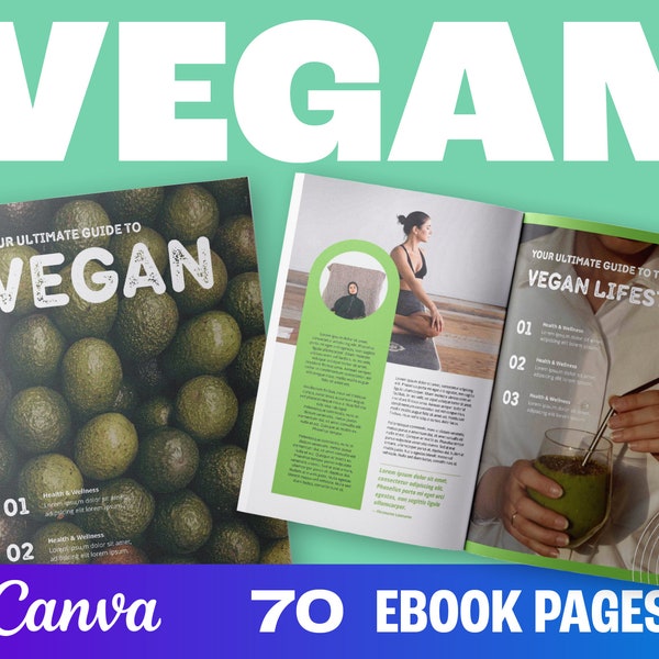 Vegan eBook Template for Canva | dietician ebook | weight loss template | digital brochure template | health template | fitness planner