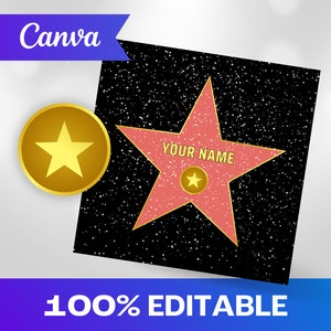 Celebrity Star of Fame | Canva Template | Star Digital Download | Wedding Theme | Birthday Gift | Personalized Gift | Custom Poster