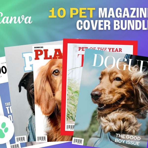 Pet Magazine Cover BUNDLE| Canva Template | Custom Magazine Cover | Canva Magazine | Canva Template | Digital Magazine Template | Cat Print