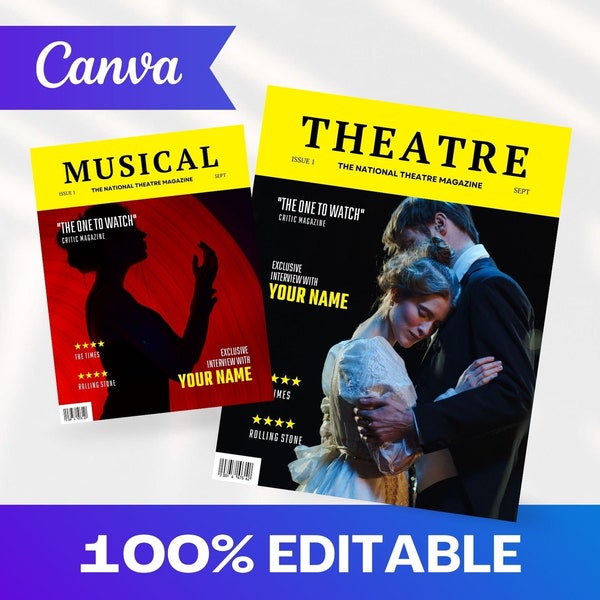 Theatre Poster Cover Canva Template | Custom Magazine Cover | Canva Magazine Template | Digital Magazine Template | Broadway Magazine