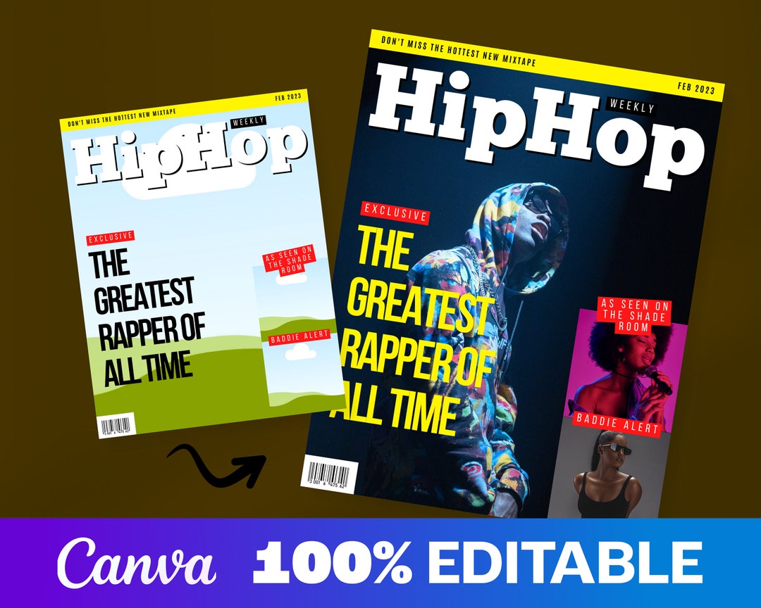Hip Hop Magazine Cover Canva Template Custom Magazine Cover Canva ...