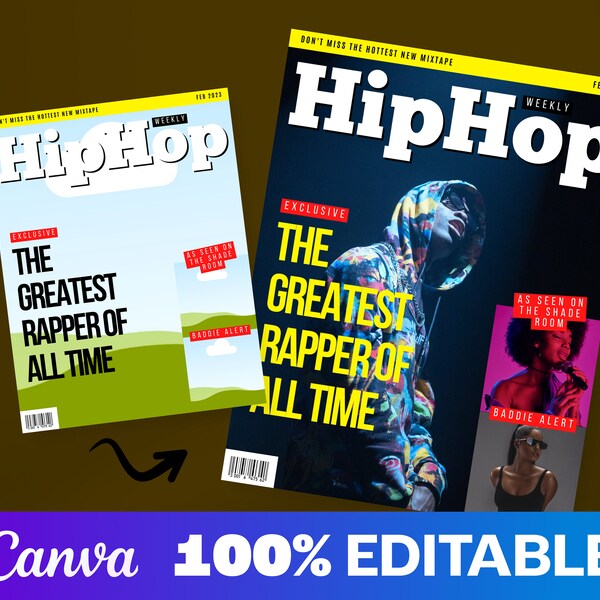 Hip Hop Magazine Cover Canva Template | Custom Magazine Cover | Canva Magazine | Canva Template | Digital Magazine Template | Music Magazine