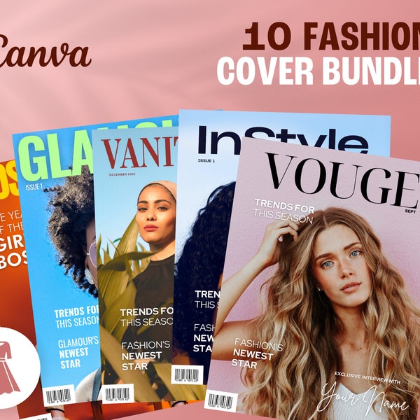 Modèle de couverture de magazine Canva de mode BUNDLE | Couverture de magazine personnalisée - Modèle numérique - Modèle Canva | Modèle Canva | Cadeau personnalisé