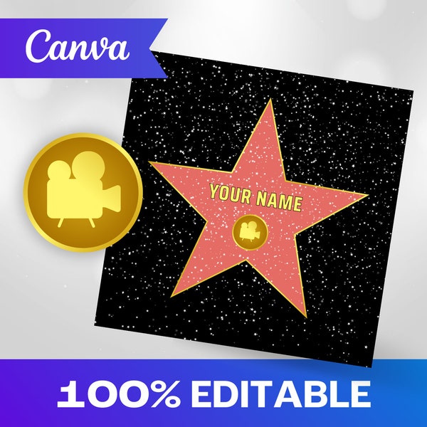 Movie Star of Fame | Canva Template | Star Digital Download | Wedding Theme | Birthday Gift | Personalized Gift | Custom Poster