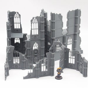 Large 3D Printed Bundle of Gothic Ruined Buildings Terrain for 28mm Tabletop Miniature Wargaming