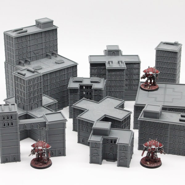 Paquete de expansión de 10 edificios urbanos grandes, escenarios de terreno Titanicus Battletech para juegos de guerra en miniatura a escala épica 1/300 de 6 mm