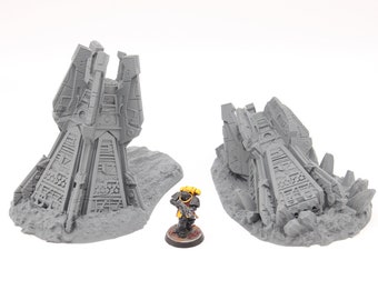 2 Crashed Closed Sci Fi Landing Capsules Scenery Scatter Terrain for 28mm Miniature Wargaming