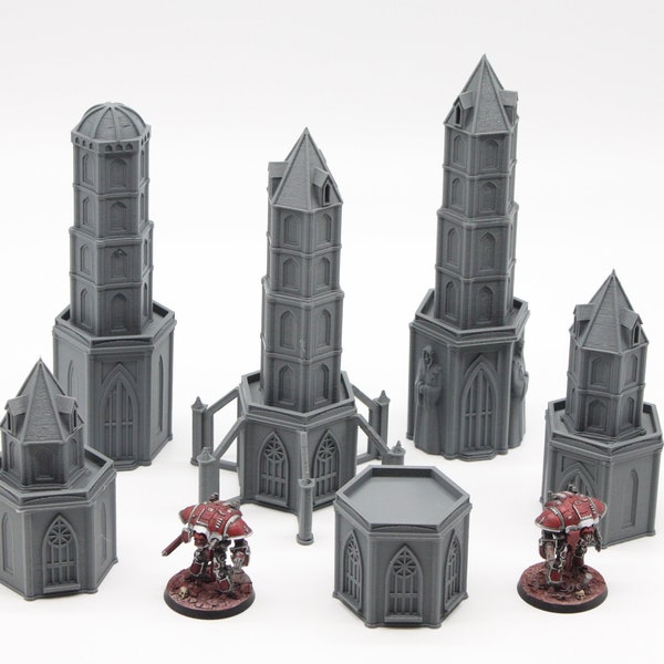 3D Printed Bundle of 6 Spire Buildings Titanicus Battletech Terrain Scenery for 1/300 6mm Epic Scale Miniature Wargames