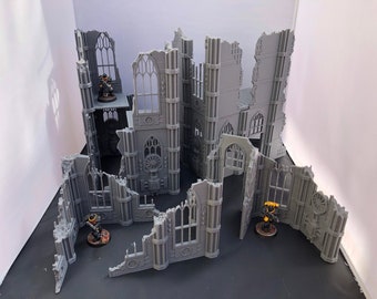 Large 3D Printed Bundle of Gothic Ruined Buildings Terrain for 28mm Tabletop Miniature Wargaming