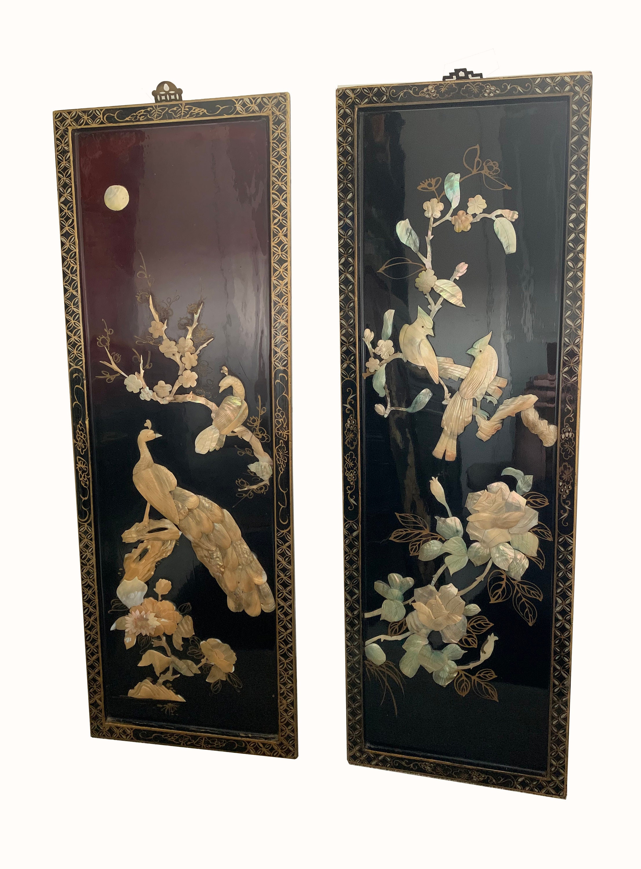 A BEAUTIFUL pair of East Asian Lacquer Wall Hanging Panels Etsy