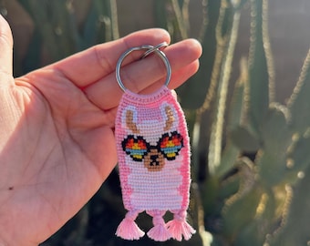 Pink Llama Keychain – Handmade Macrame Friendship Bracelet