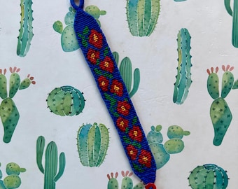 Boho Flower Friendship Bracelet | Handmade Embroidered Bracelet with Button Closure | Folk Art Jewelry