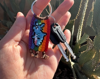 Rainbow Shark Keychain – Macrame Friendship Bracelet, Pride Accessory