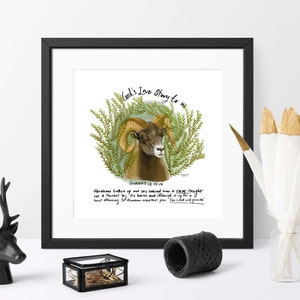 God&#39;s love story| Genesis 22:13-14 | Art Print | Bible Verse Art | Ram | Christian Gift | Animals | Bible Promises | Faith Gift