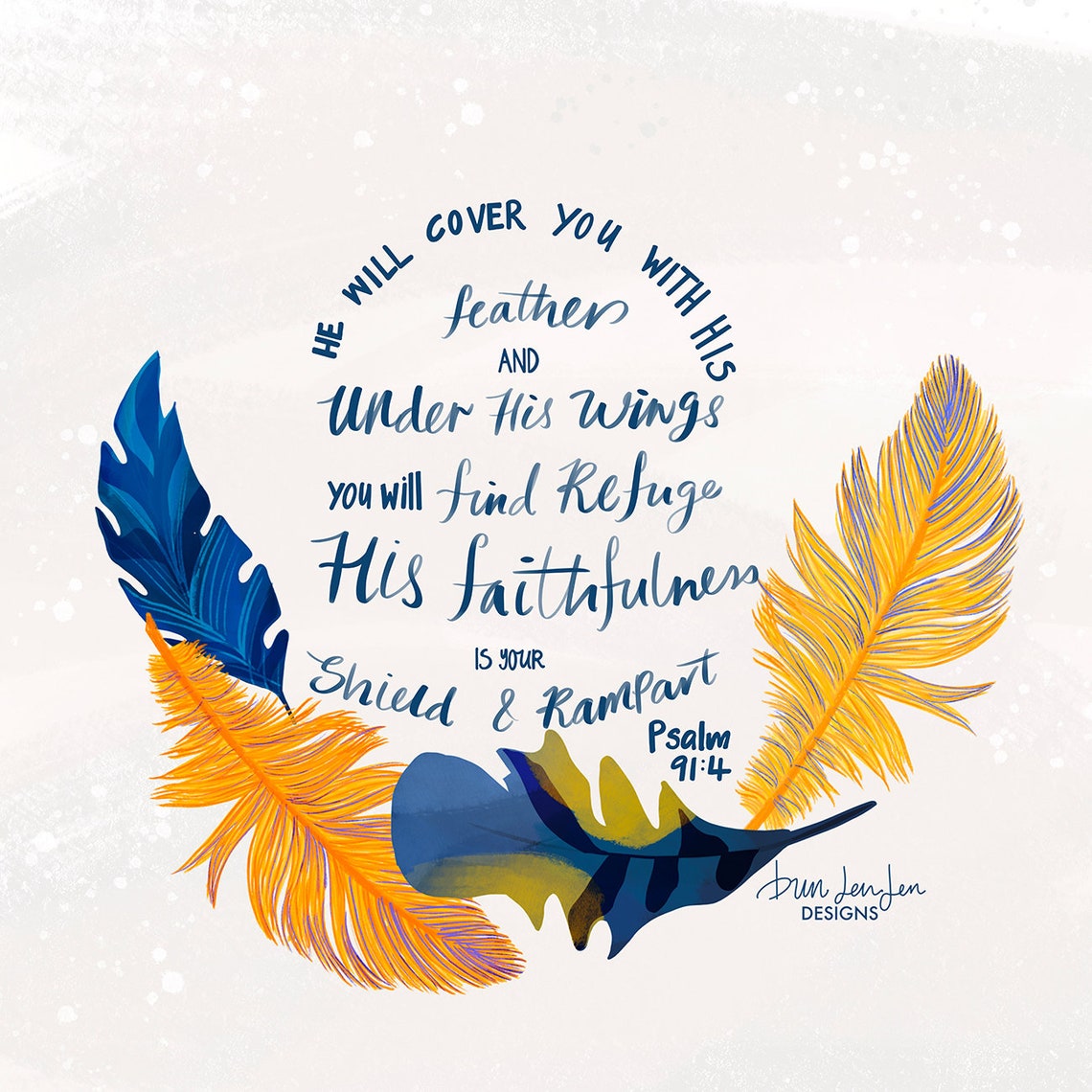 Covered by His Wings Psalm 91 Art Print Christian Wall Art Bible Verse