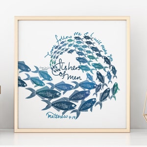 Fishers of Men | Matthew 4:19 | Art Print | Christian Wall Art | Bible Verse Art | Wall Decor Christian | Christian Gift | Baptism