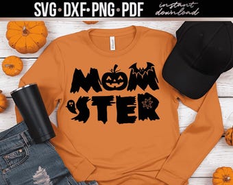 Momster Svg Dxf Png Pdf – Halloween Mom Shirt Design – Spooky Momster Cut File for Cricut Silhouette – Halloween Shirt – Digital Download