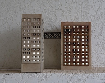 Brutalist Lamp Set with Bridge – Tbilisi Skybridge Inspired, Modular Architecture Light, Unique Architect Gift