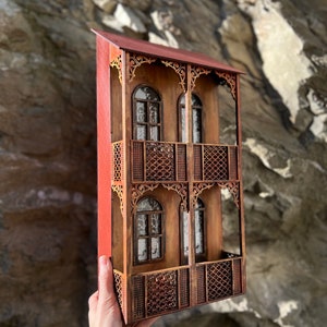 Wooden House lamp from Mtskheta,Georgia. Unique architectural design, decorative lamp.