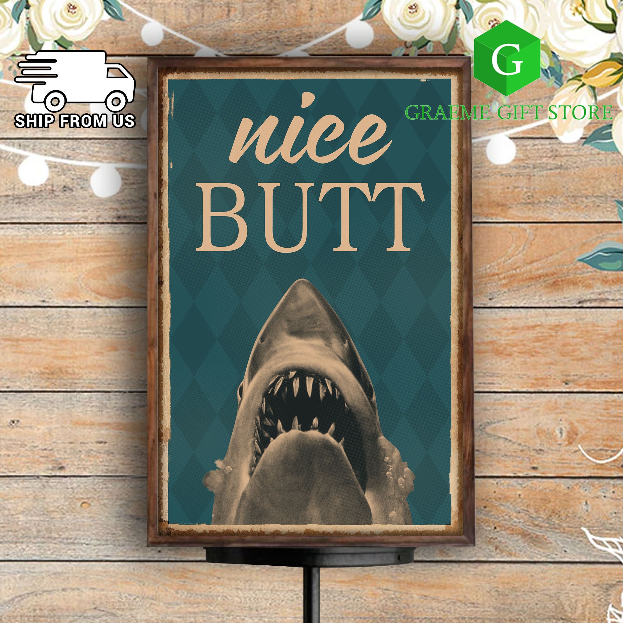 Discover Shark Lovers Nice Butt Poster Jaws Lovers Poster Home Living Bathroom Restroom Toilet Decor Poster