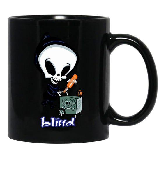 Blind Skateboards Mug, Retro Vintage Reaper Graphic Cup, Sleek Black Ceramic 90s Skate Culture Nostalgia Novelty Skater Gift