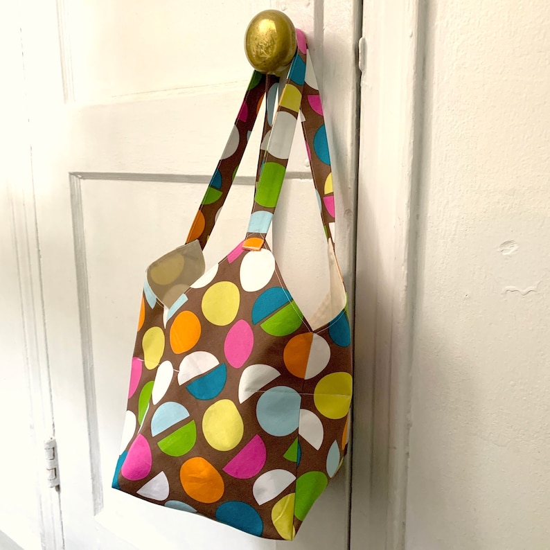 Handmade Reusable Cotton Tote Brown /& Dots Bucket Bag