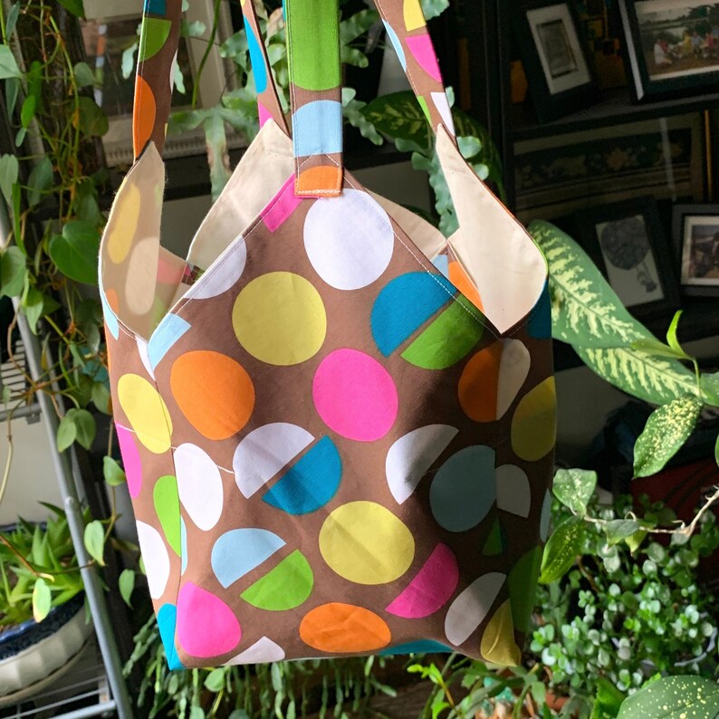 Handmade Reusable Cotton Tote Brown /& Dots Bucket Bag