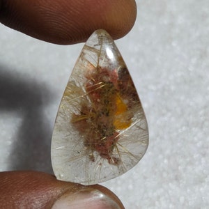 AAA+Top Quality 29X17X8MM Natural Lodolite Garden Quartz  Pear Shape Pendant Loose Gemstone Cabochon For Healing Jewelry