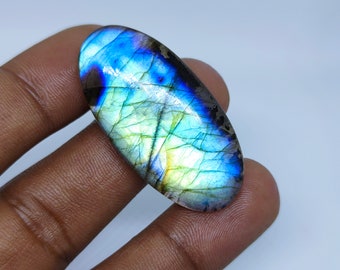 43X21mm, AAA+ Quality Natural Blue Flash Labradorite Oval Pendant Cabochon Loose Gemstone