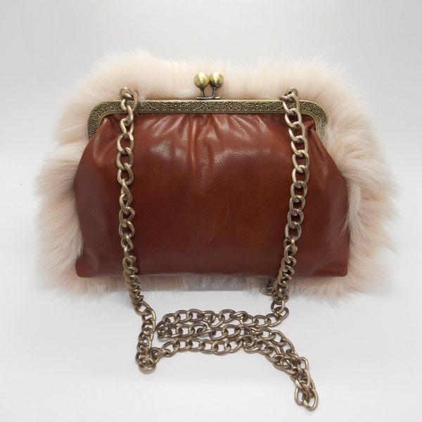 Real Fox Handmade  Fur Bag ,Half Fox & Half Leather -Genuine leather inside