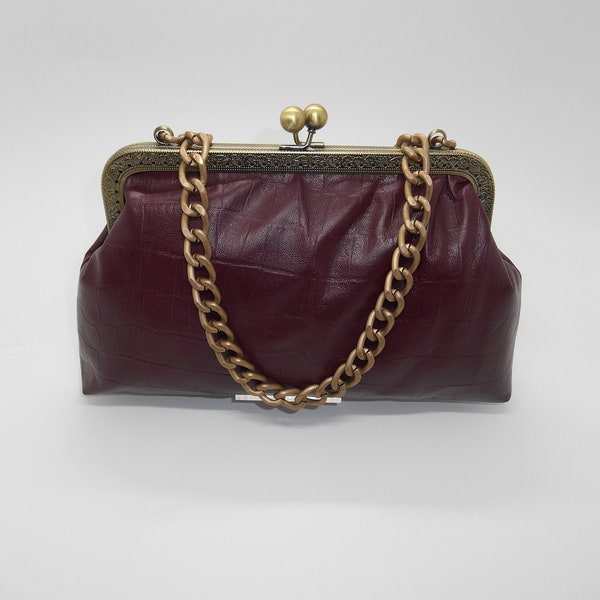 Handmade Leather Bag - Bordeux Color, Geniue leather inside out