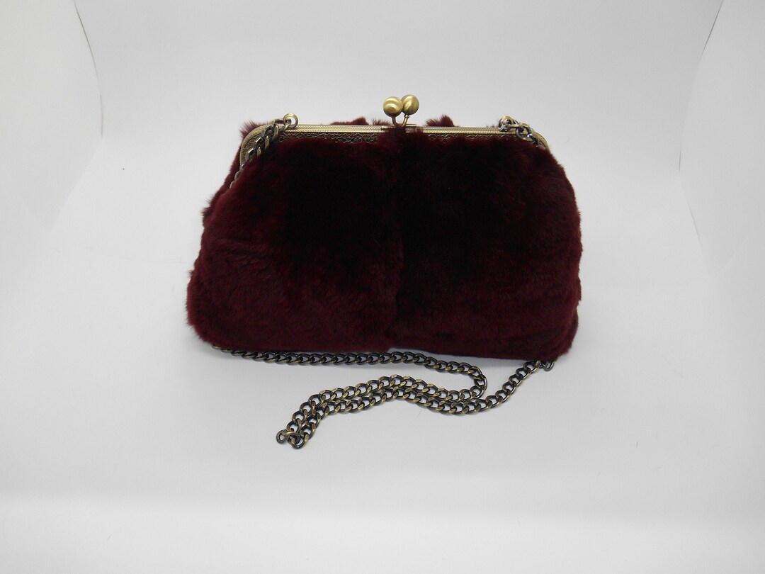 Real Mink Handmade Fur Bag Bordeux Cuero genuino en el - Etsy España