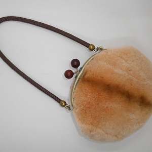 Real Rex Rabbit Handmade  Fur Bag , Salmon color-Genuine leather inside