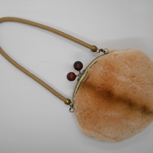 Real Rex Rabbit Handmade  Fur Bag , Salmon color-Genuine leather inside